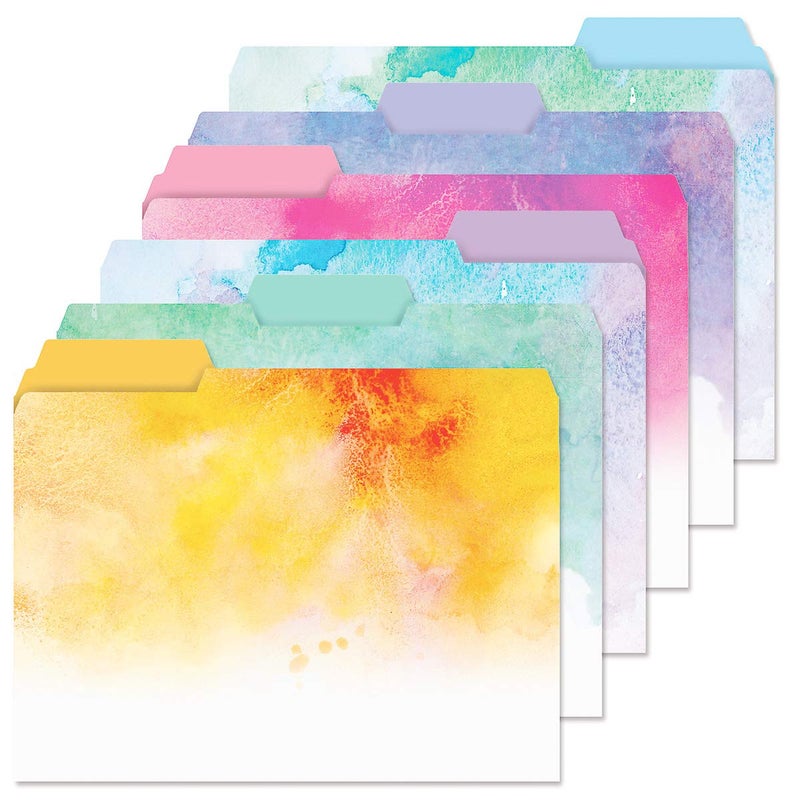 Current Brushstrokes File Folders Value Pack - Bulk Set of 24, 6 Pretty Decorative Designs, 1/3 Cut Tabs, Heavy-Duty Paper Stock, Office Supplies for Home & Work, 9-Â½â€ x 11-Â¾â€ Letter Size - Image 1